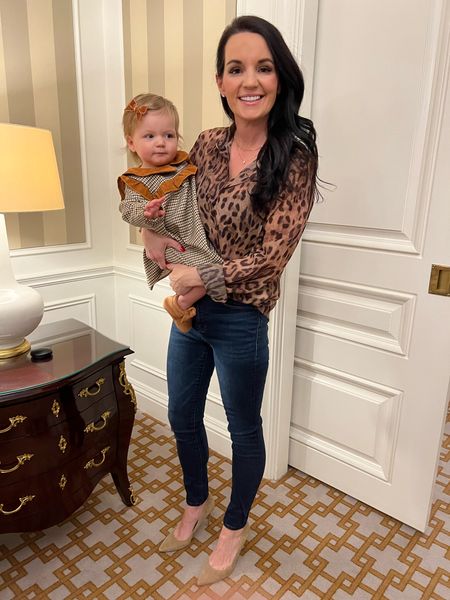 Dinner in NYC 
.
holiday, New York, baby dress, leopard print, animal print, jeans, heels, Shein, sheer top, dinner look, date night, button up, button down, suede dress