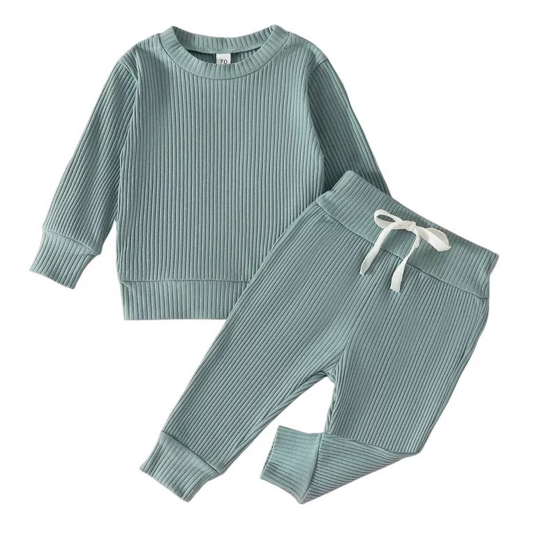 Cute Fall Outfits For Toddler Long Sleeve Ribbed Solid Color Tops Pants 2Pcs Clothes Set Baby Out... | Walmart (US)