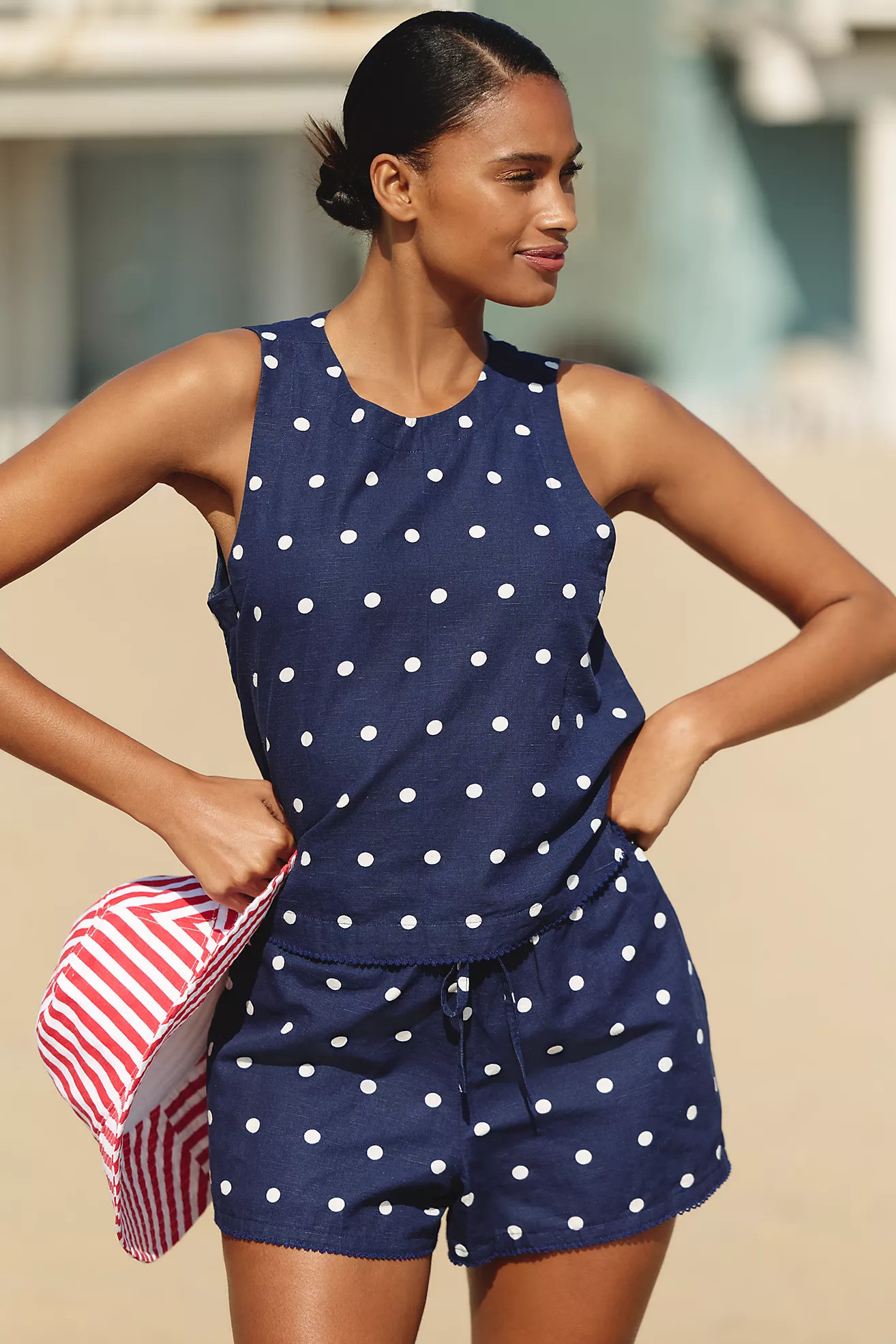 Beach Riot Dollie Linen Blend Polka Dot Tank Top | Anthropologie (US)