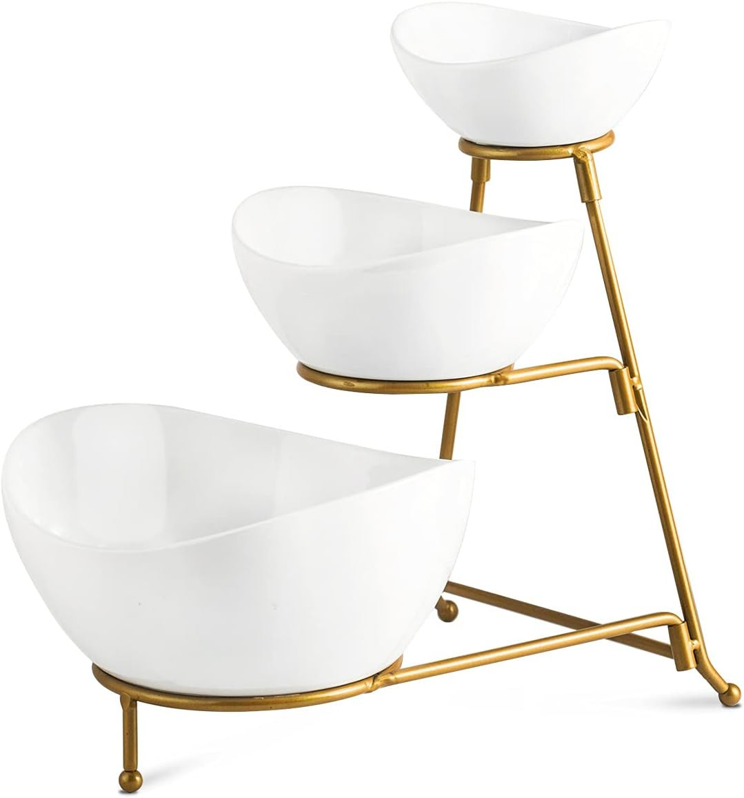 YHOSSEUN 3 Tier Serving Stand Oval Tiered Serving Bowl with Metal Rack | Amazon (US)