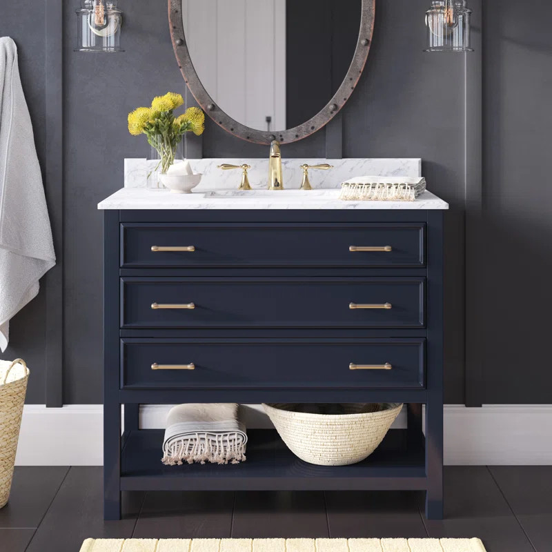 Pamula 37'' Free-standing Single Bathroom Vanity with Marble Vanity Top | Wayfair North America