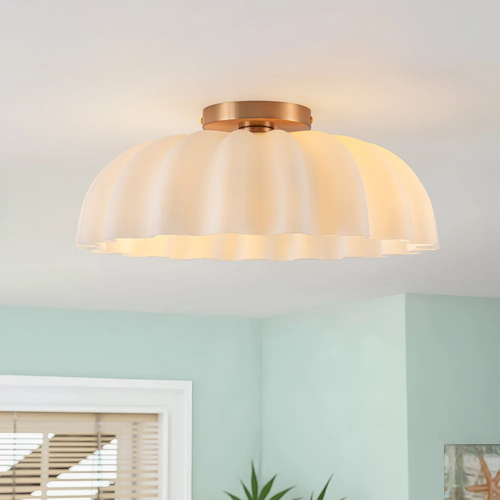 2-Light Matte Pleated Glass Semi-Flush Mount | Wayfair North America