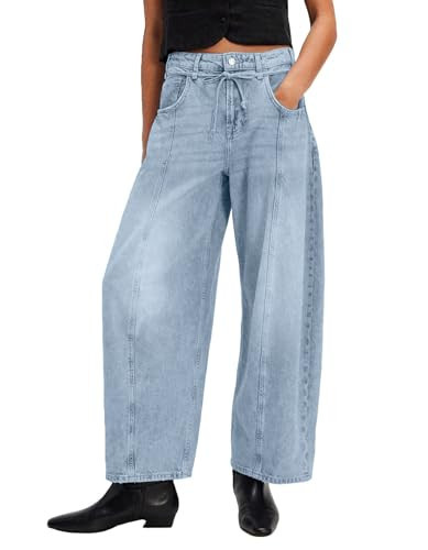 loveimgs Women Baggy Barrel Jeans Mid Rise Wide Leg Jeans Y2k Patchwork Denim Ankle Pants Boyfriend Harem Sweatpants Trousers (XX-Large,Light Blue) | Amazon (US)