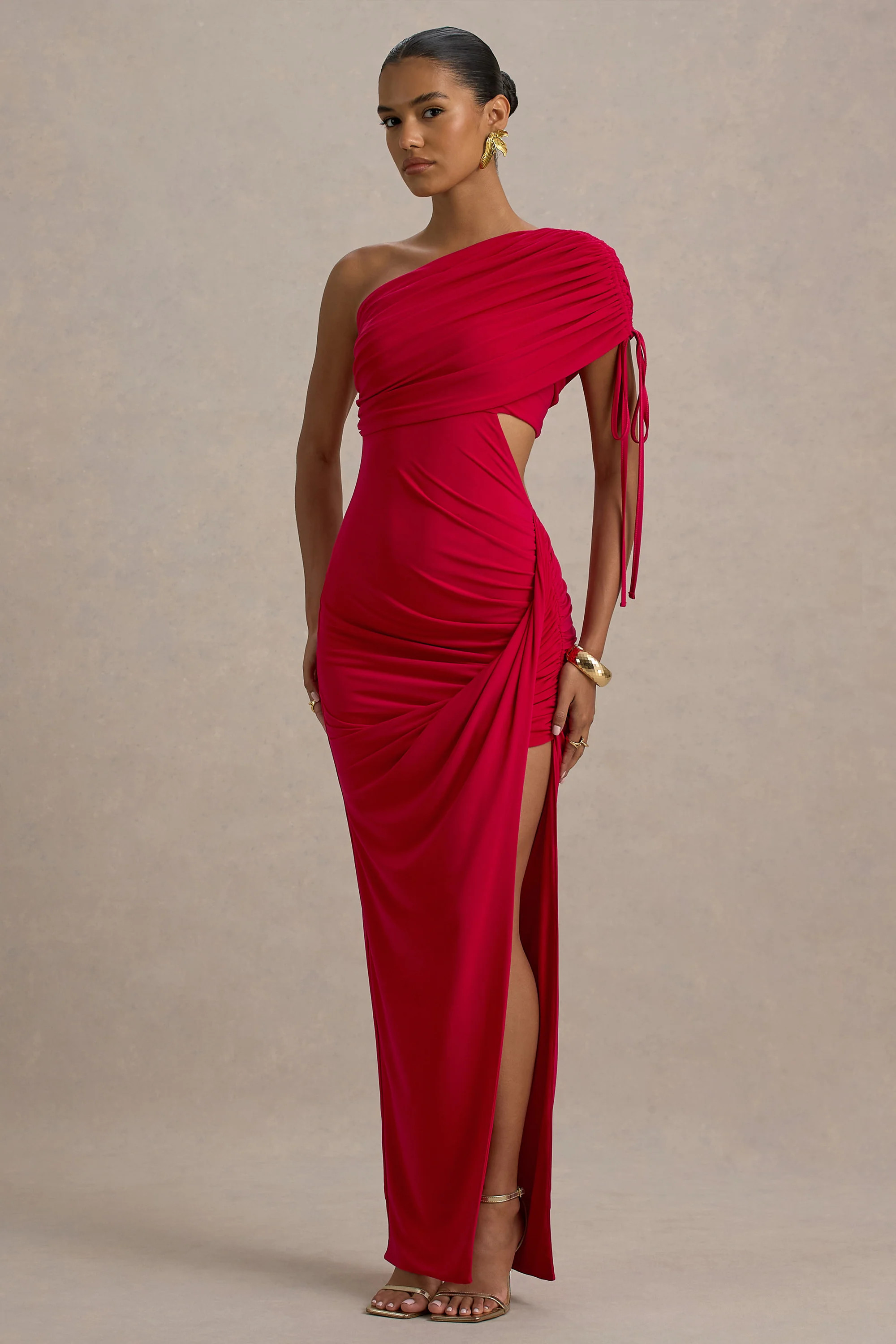 Trance  Red Asymmetric Maxi Dress With Split | Club L London