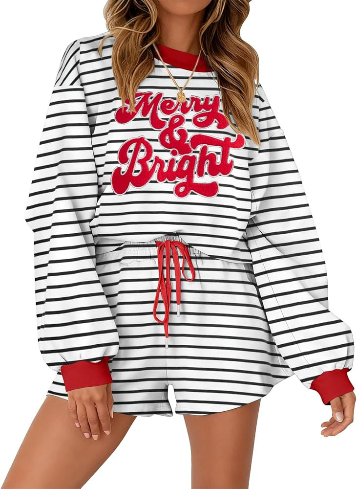 MYHALF Women 2 Piece Outfits Christmas Sweat Shorts Sets 2025 Oversized Casual Lounge Matching Se... | Amazon (US)