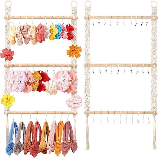 Dahey Hair Bows Organizer for Girls, Headband Holder with 30 Hooks Wall Hanging Hair Accessories ... | Amazon (US)