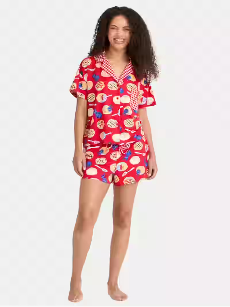 Way to Celebrate Women's Notch Collar Top and Shorts Pajama Set, 2-Piece, Sizes XS-3X | Walmart (US)