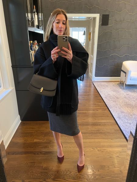 Bar mitzvah service outfit!
Turtleneck sweater and skirt xs 
Shoes maysale version linked. True to size 
Jacket in 32
Bag linked 

#LTKSeasonal #LTKHoliday #LTKitbag
