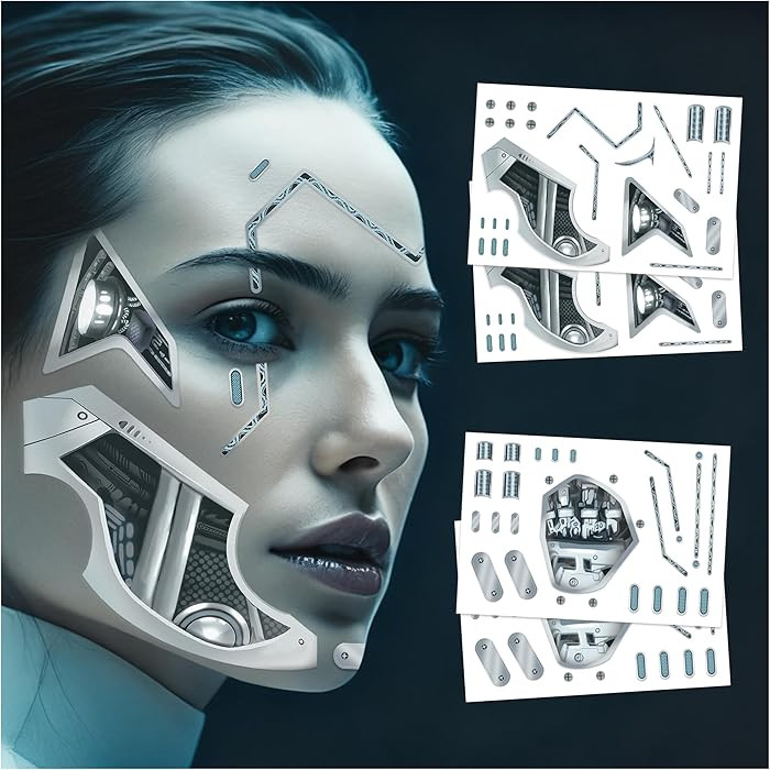 4×Death Metal Cyborg Temporary Tattoo，Cyberpunk Costume Face Tattoos,Robot Costume Halloween F... | Amazon (US)