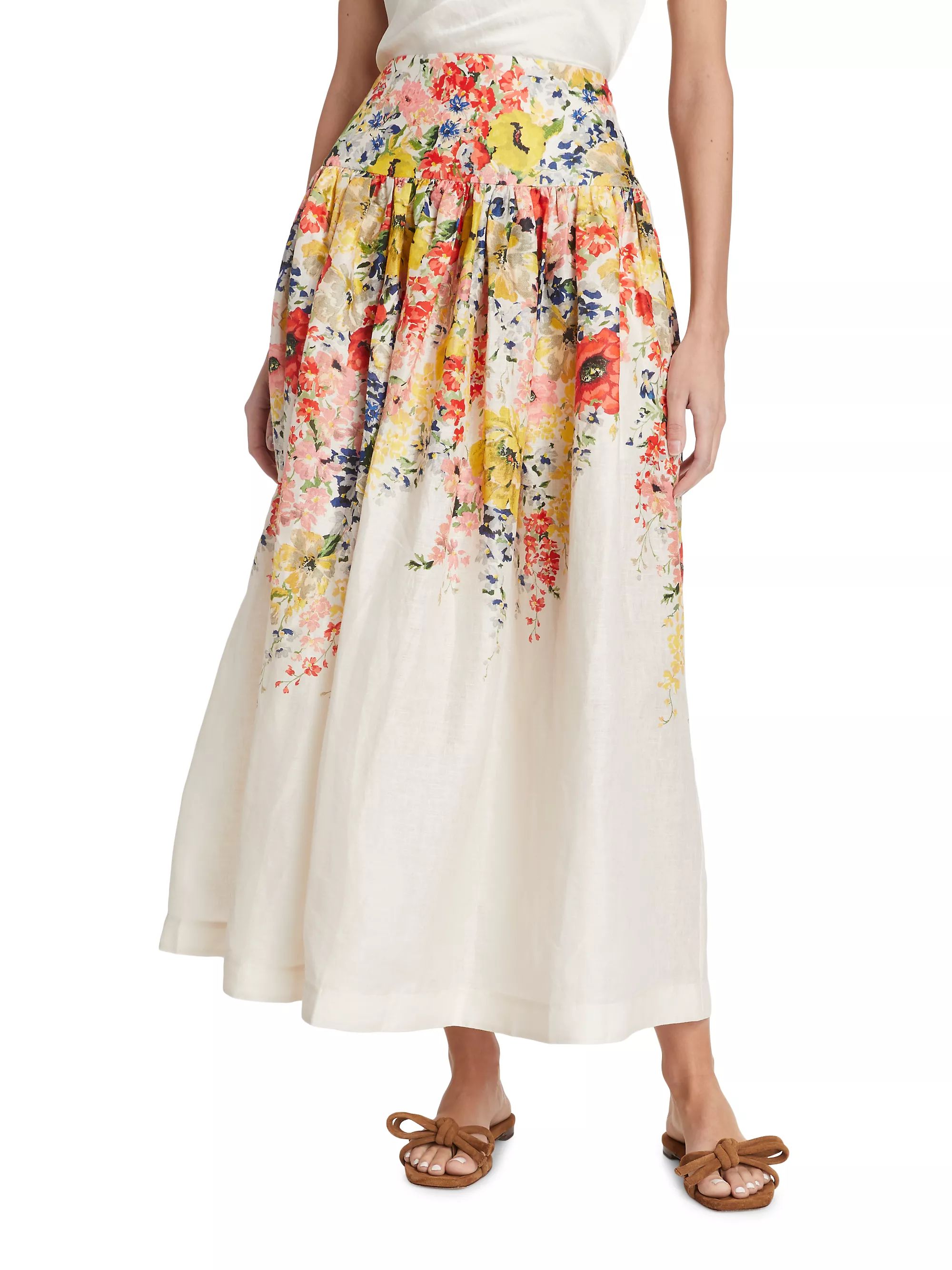 Alight Basque Floral Linen Midi-Skirt | Saks Fifth Avenue