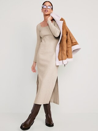 Fitted Long-Sleeve Rib-Knit Maxi Dress for Women | Old Navy (US)