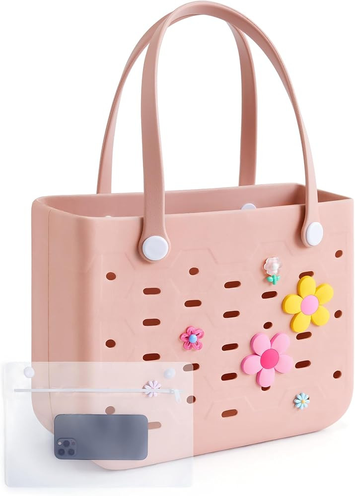 BAGSMART Beach Bag for Women, Water-resistant Rubber Tote Bag, Sandproof Vacation Essentials for ... | Amazon (US)