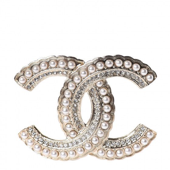 Pearl Crystal Queen of France CC Brooch Gold | Fashionphile