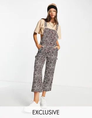 Reclaimed Vintage Inspired denim overalls in animal print | ASOS (Global)