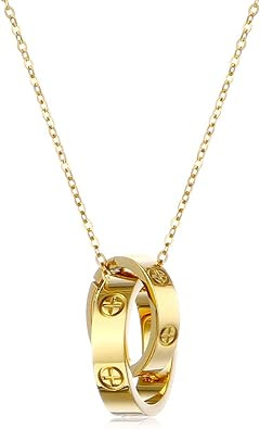 Women's Stainless Steel Necklace -18K Gold Women's Necklace, Gold Interlocking Titanium Steel Nec... | Amazon (US)