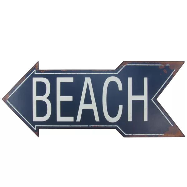Large Metal to the Beach Arrow Tin Metal Sign Nautical Seaside House Fl Coastal Home Decor | Wayfair North America