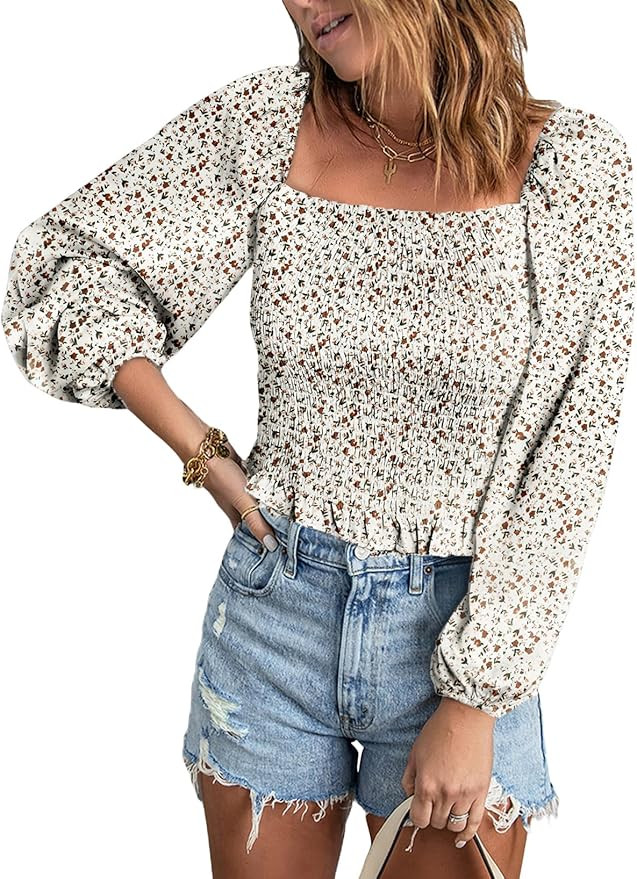 EVALESS Square Neck Tops Puff Long Sleeve Blouses for Women Dressy Casual Spring Fashion 2024 | Amazon (US)