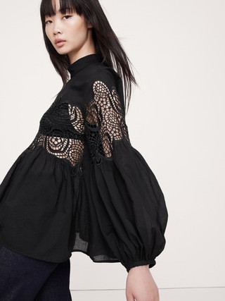 Cotton & Lace Mock-Neck Top | Banana Republic (US)