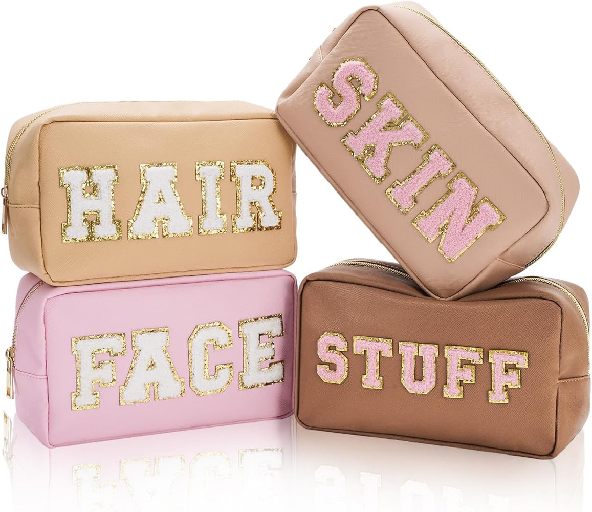 Whaline 4 Pcs Preppy Makeup Bag Chenille Letter Cosmetic Bag PU Leather Waterproof Toiletry Bag P... | Amazon (CA)