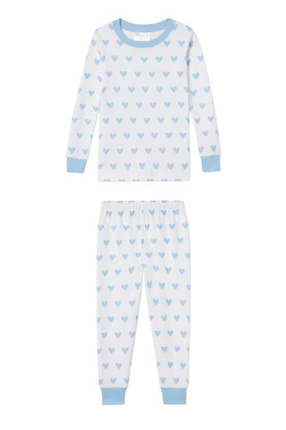Kids Long-Long Set in Blue Heart | LAKE Pajamas