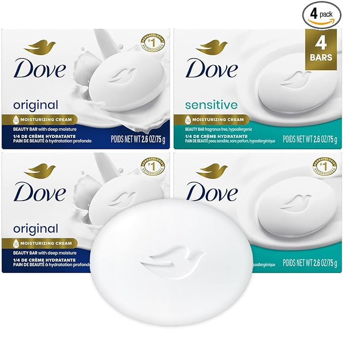 Dove Beauty Bar Soap Variety 4-Pack – Sensitive Skin, Fragrance-Free + Original, with Moisturiz... | Amazon (US)