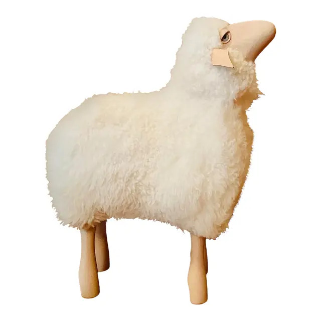Lalanne Style Carved Wood Sheep Stool | Chairish
