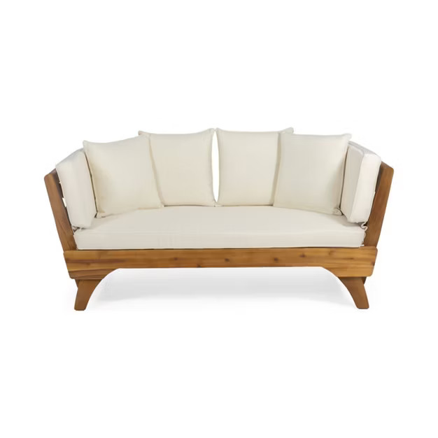 Serene Outdoor Acacia Wood Expandable Daybed with Cushions - Teak/Beige/Khaki - Christopher Knigh... | Target