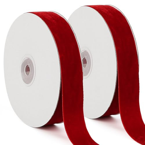 Red Velvet Ribbon, 1 Inch x 20 Yards Single Faced Red Ribbon for Gift Wrapping, Bow Making, Christmas Tree Decorations, Wreath Making and DIY Crafts (10 Yards Each Roll) | Amazon (US)