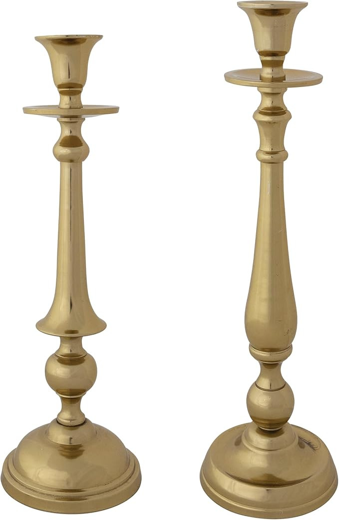 Creative Co-Op 2-Piece Cast Metal Taper Candle Holders, Gold Finish | Amazon (US)