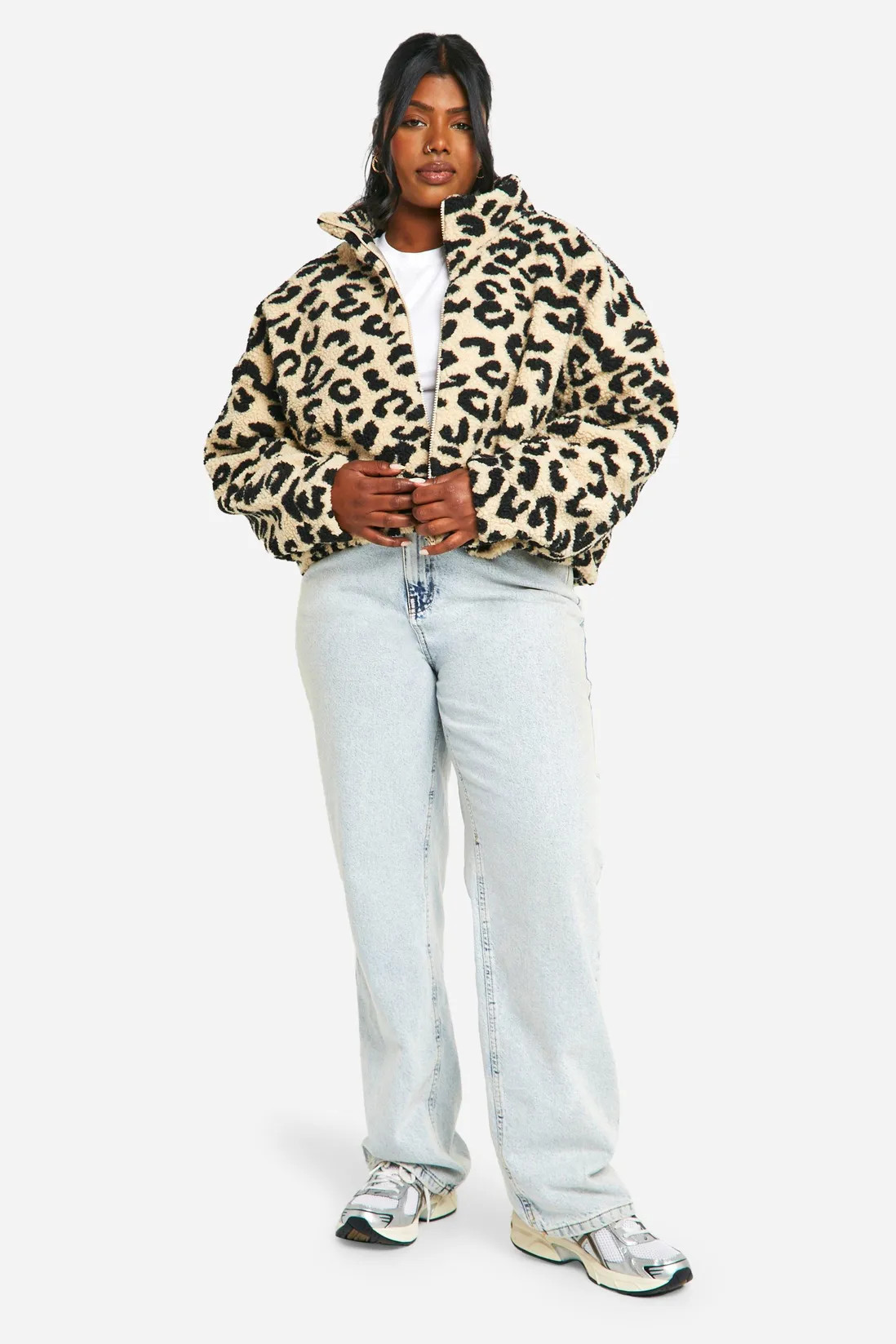 Plus Leopard Boxy Teddy Bomber Jacket | Boohoo.com (UK & IE)