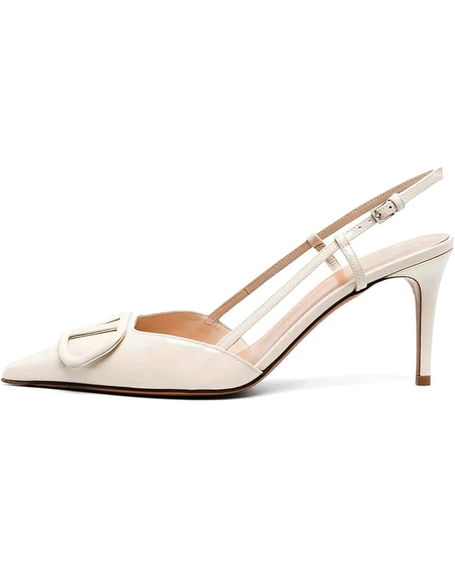 Women Heeled Slingback Sandals Closed Pointed Toe Stiletto High Heels Patent Leather Pumps Slip-O... | Amazon (US)