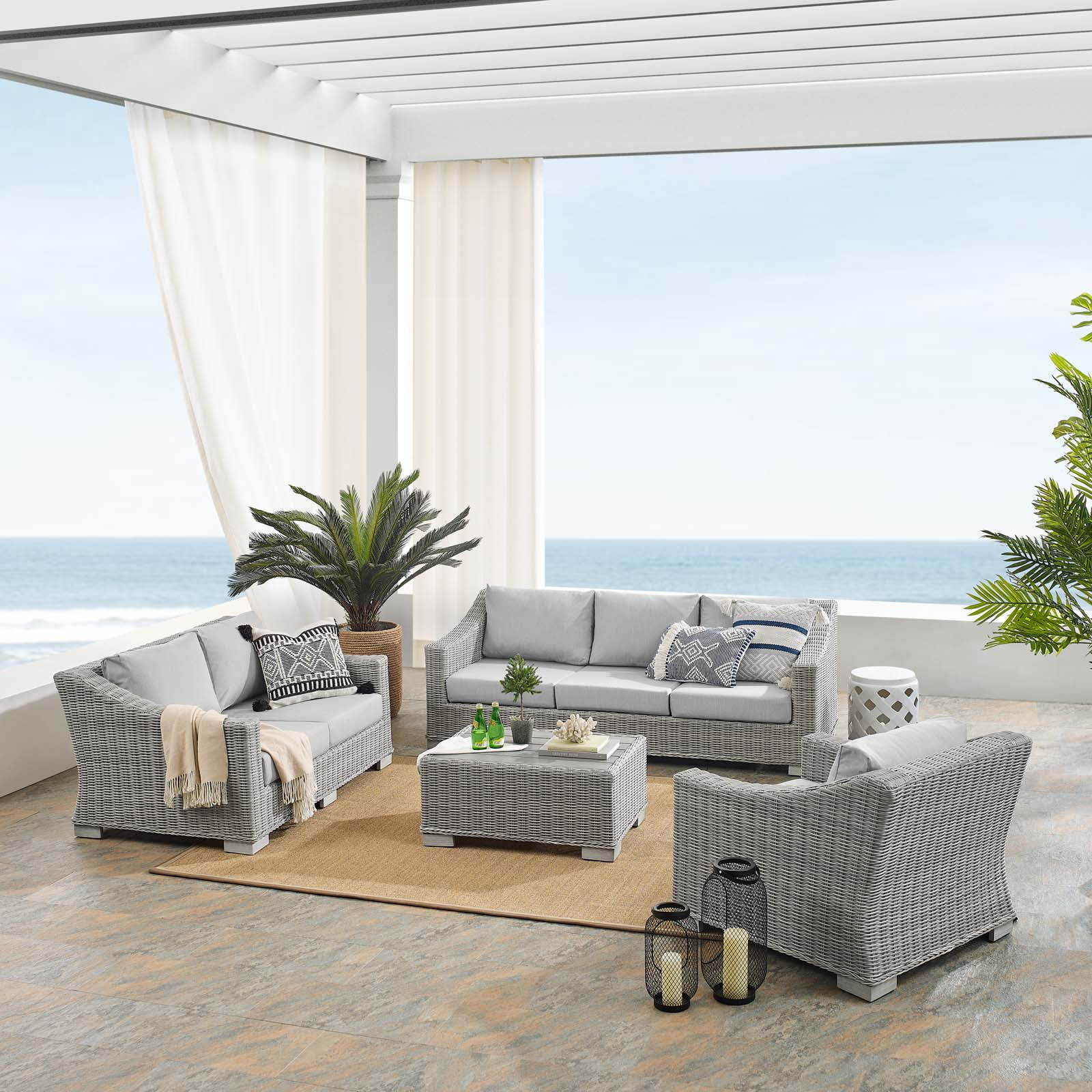 Conway Sunbrella Outdoor Patio Wicker Rattan 4-Piece Furniture Set-EEI-4355 | Walmart (US)