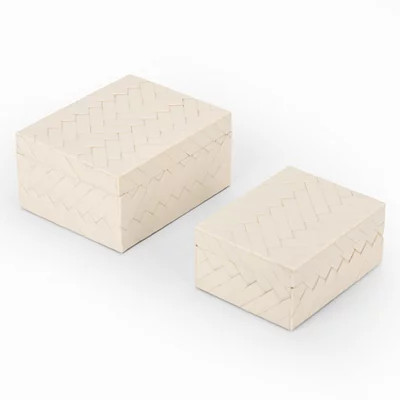 Woven Decorative Boxes, Set of 2, Ivory, 8.5L x 6.75W 4.25H , Resin | Kirkland's Home | Kirklands