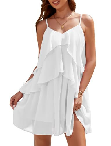 DRESSTELLS Women's Cocktail Dresses, White Summer Homecoming Party Formal Wedding Guest Church Bridesmaid Ruffle Tiered Mini Dress for Teens White S | Amazon (US)