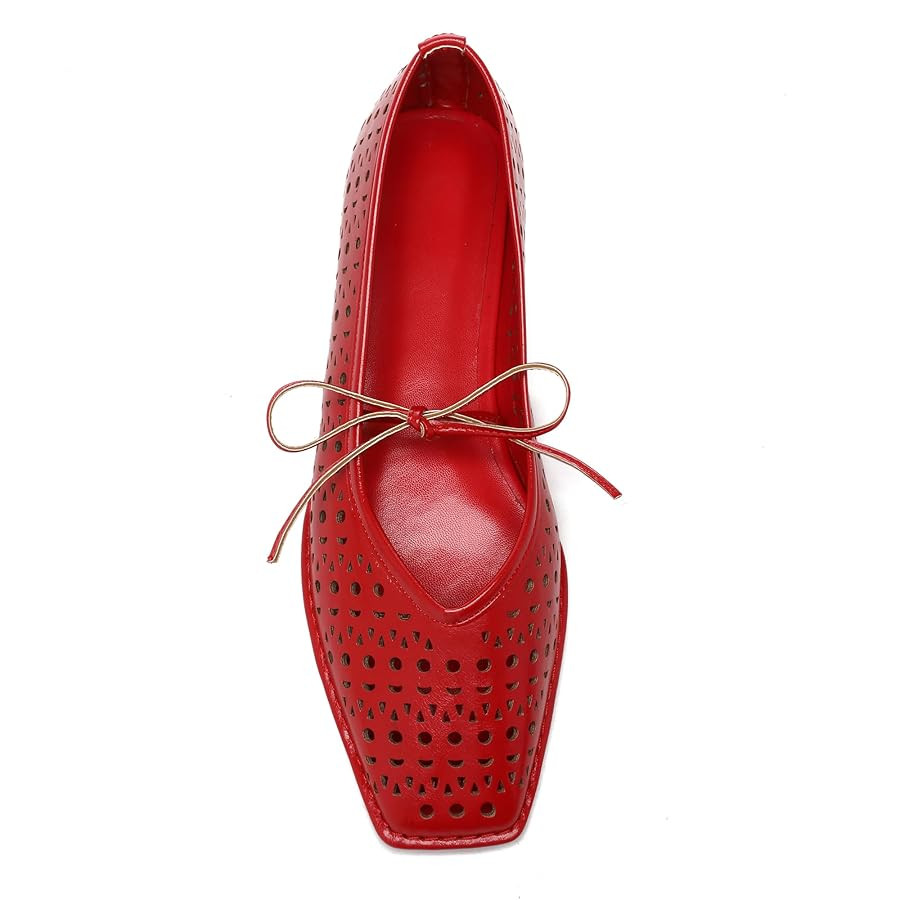 Lace Up Square Toe Ballet Flats for Women Cute Bow Slip On Mary Jane Flats Casual Ballerina Shoes | Amazon (US)