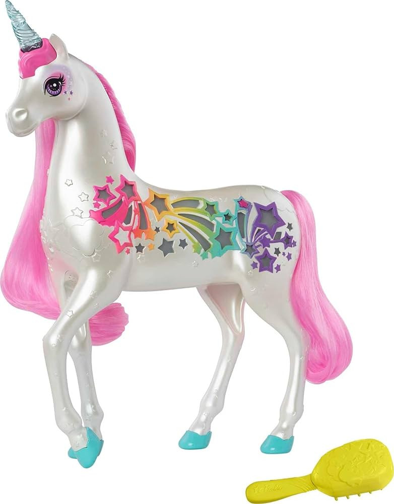 Barbie Dreamtopia Unicorn Toy, Brush 'n Sparkle Pink and White Unicorn with 4 Magical Lights and ... | Amazon (US)