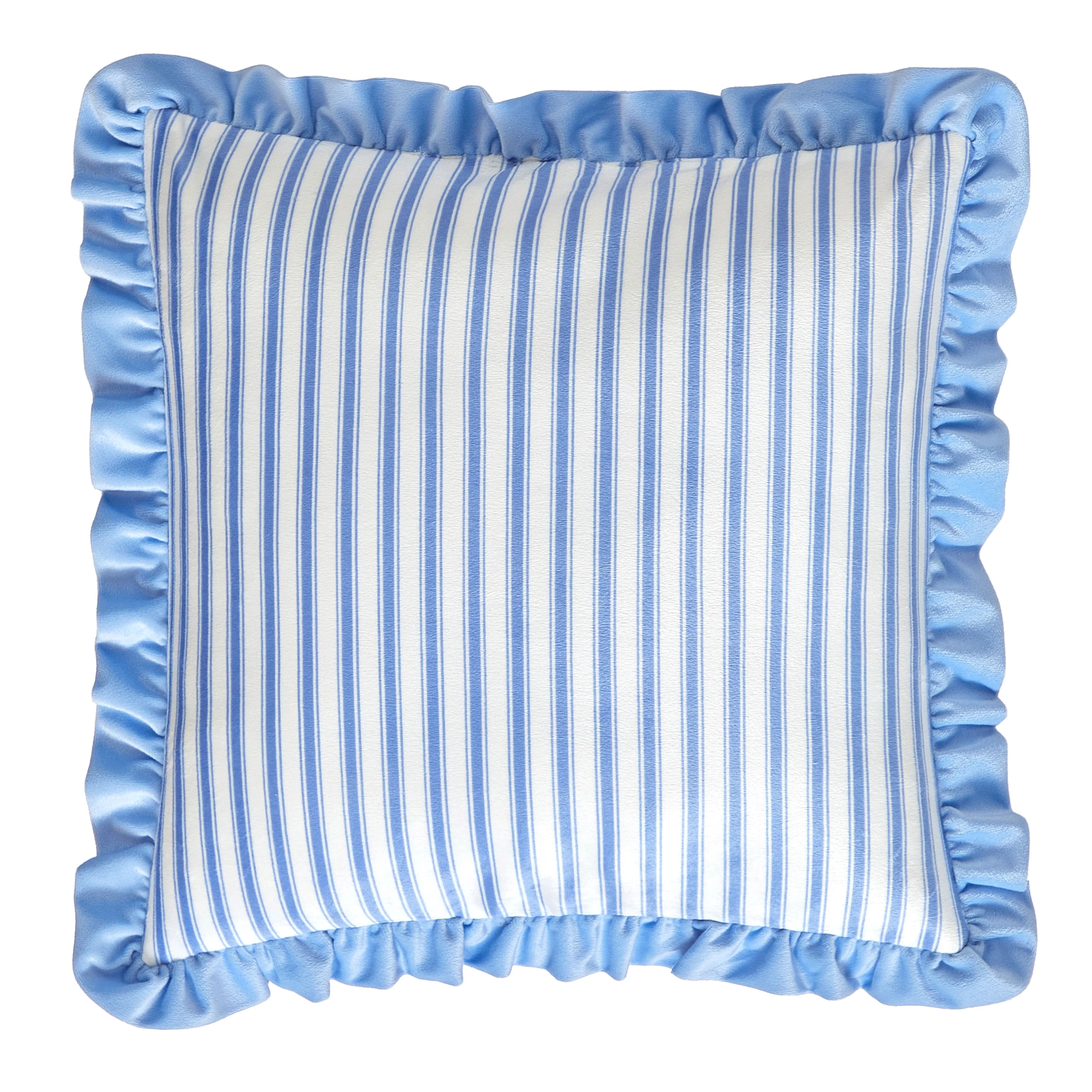 Urban Shop Petals & Pearls 16"x16" Square Stripped Ruffle Decorative Throw Pillow, Blue | Walmart (US)