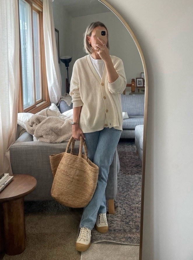Fall outfit ideas - Black Friday sales to shop - cream cardigan - oversized cardigan - straight leg jeans - relaxed jeans - comfy tennis shoes - stay at home mom outfit - work from home mom outfit 
 

#LTKSeasonal #LTKOver40