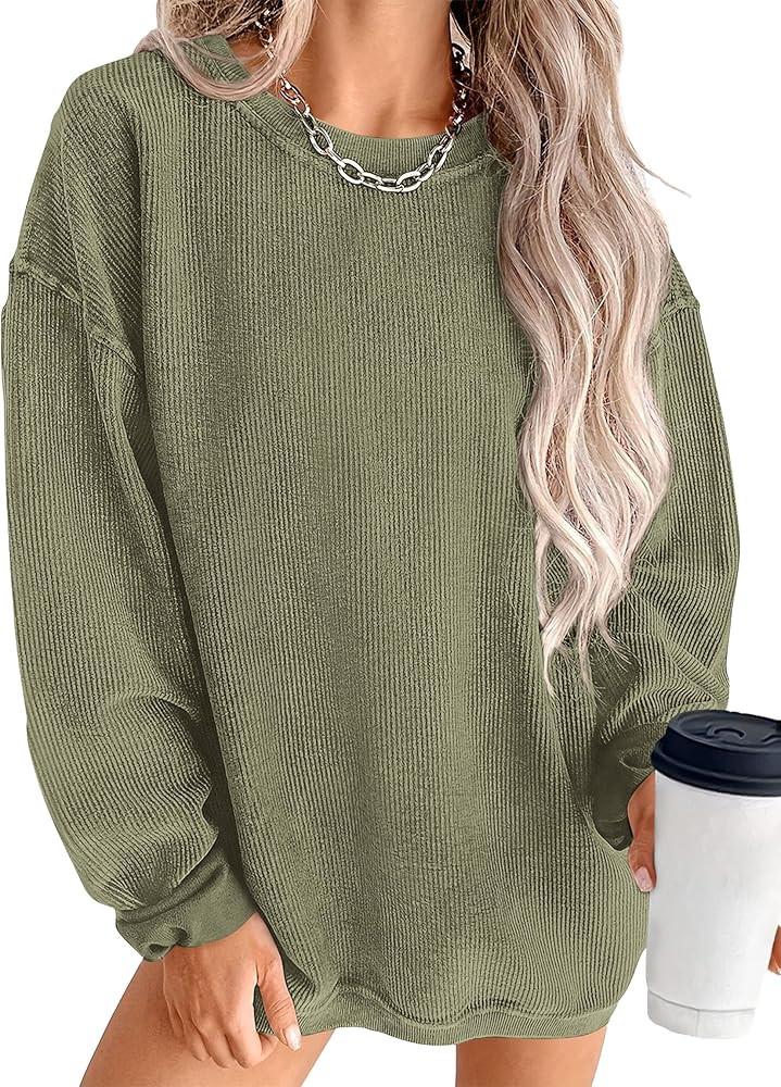 PRETTYGARDEN Women's Fall Oversized Sweatshirt Ribbed Corduroy Crewneck Long Sleeve Loose Fit Cas... | Amazon (US)