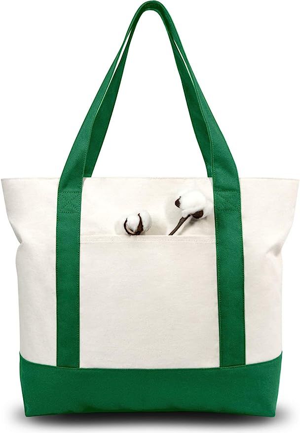TOPDesign Stylish Canvas Tote Bag with an External Pocket, Top Zipper Closure, Daily Essentials (... | Amazon (US)