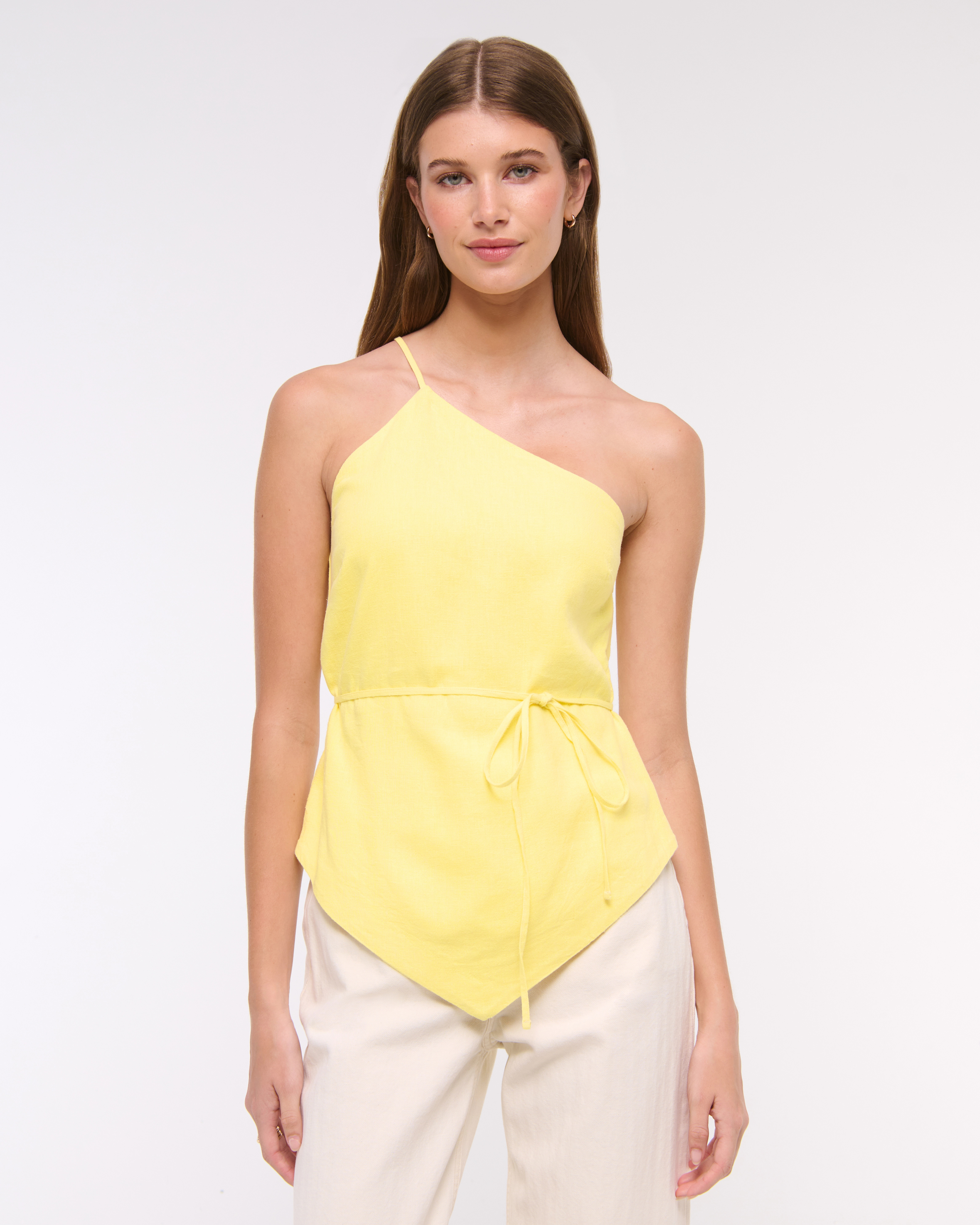 One-Shoulder Asymmetrical Linen-Blend Top | Abercrombie & Fitch (US)