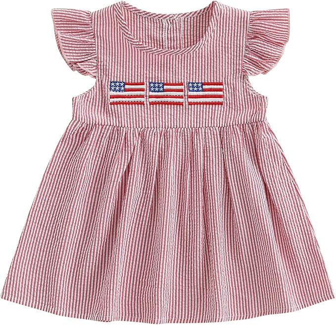 FYBITBO Toddler Baby 4th of July Outfit Girls Fourth of July Dress American Flag Smocked Dresses ... | Amazon (US)