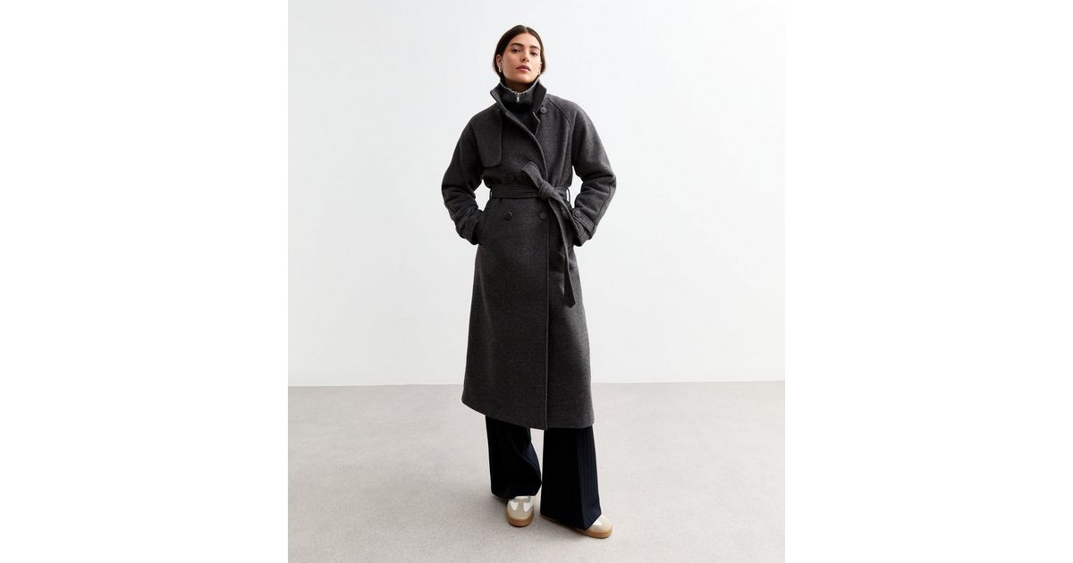 Grey Tie Waist Funnel Neck Coat | New Look | New Look (UK)