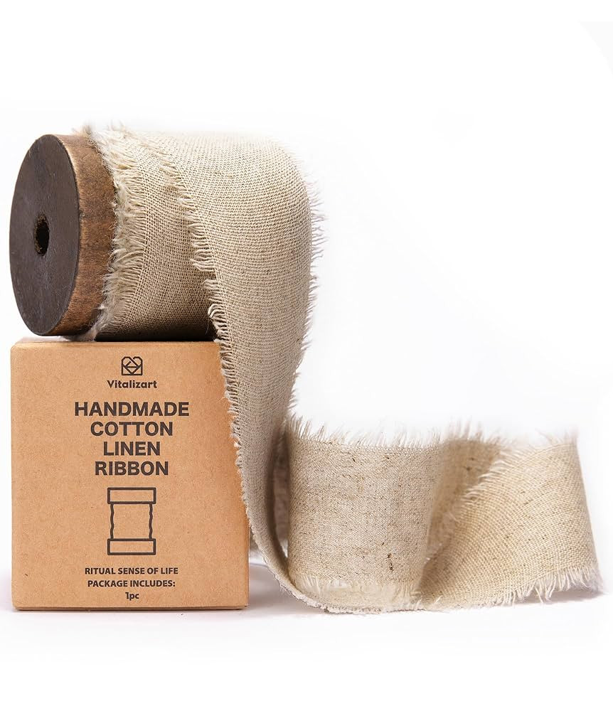 Vitalizart Cotton Ribbon Beige Nude 1-1/2 Inch Linen Ribbon Rustic Frayed Fringes for Gift Wrappi... | Amazon (US)
