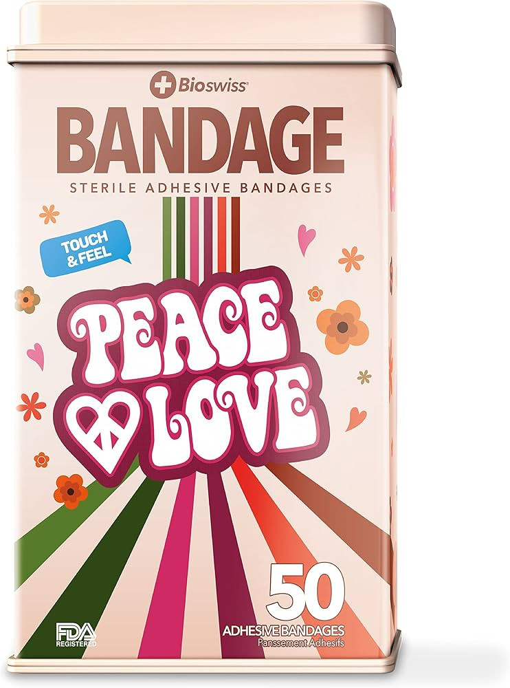 BioSwiss Bandages, Peace and Love Shaped Self Adhesive Bandage, Latex Free Sterile Wound Care, Fu... | Amazon (US)