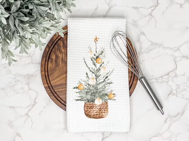 Cute Christmas Tree Kitchen Tea Towel  Fun Gift for Hostess - Etsy | Etsy (US)