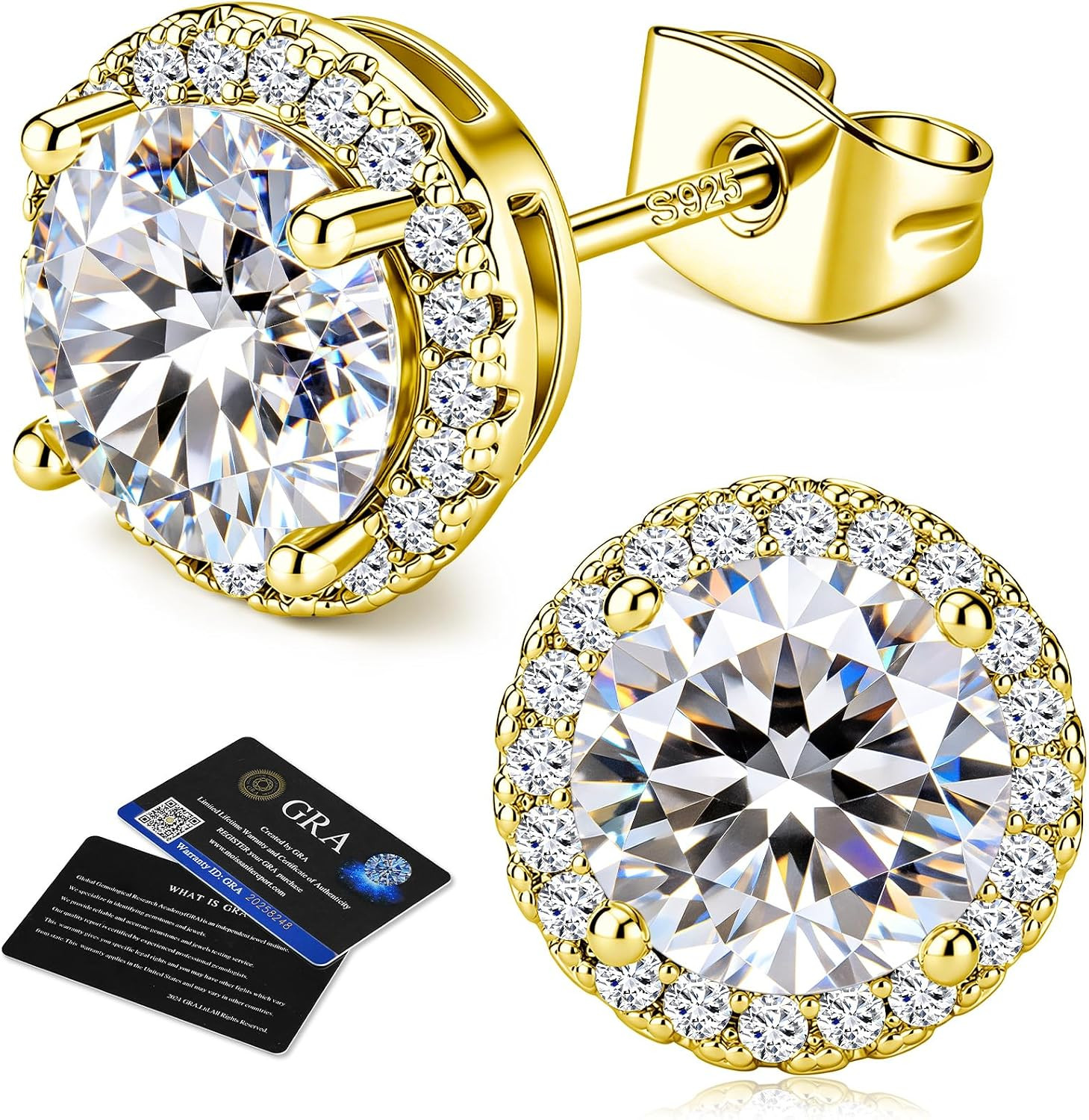 Moissanite Diamond Stud Earrings for Women 925 Sterling Silver Post 18K Gold Plated Earring Hypoallergenic Dainty Flat Back Stud Earrings Jewelry for Women D Color VVS1 Clarity 1.0CT-2.0CT | Amazon (US)