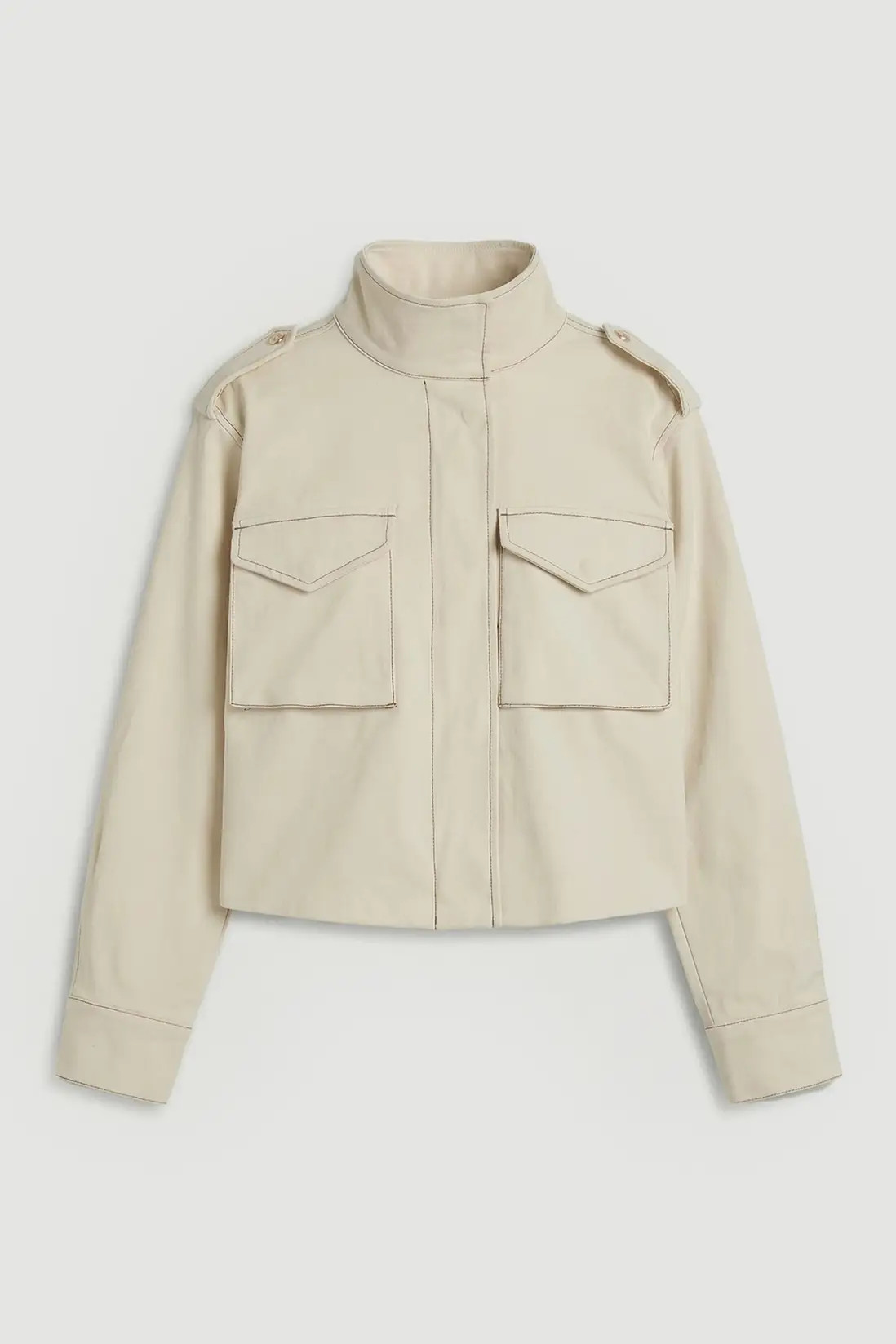 Stone Tailored Military Cotton Striped Jacket | Karen Millen | Karen Millen UK + IE + DE + NL