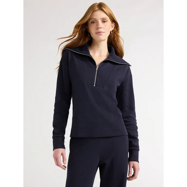 Free Assembly Women's Half Zip Pullover Sweatshirt, Sizes XS-XXL - Walmart.com | Walmart (US)