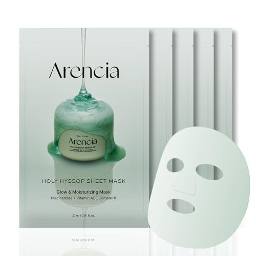 ARENCIA Hyssop Glow Sheet Mask, 5 Pack, Hydrating, Glowing, Boosting, Repairing for younger looking skin with Vitamin A,C,E | Amazon (US)